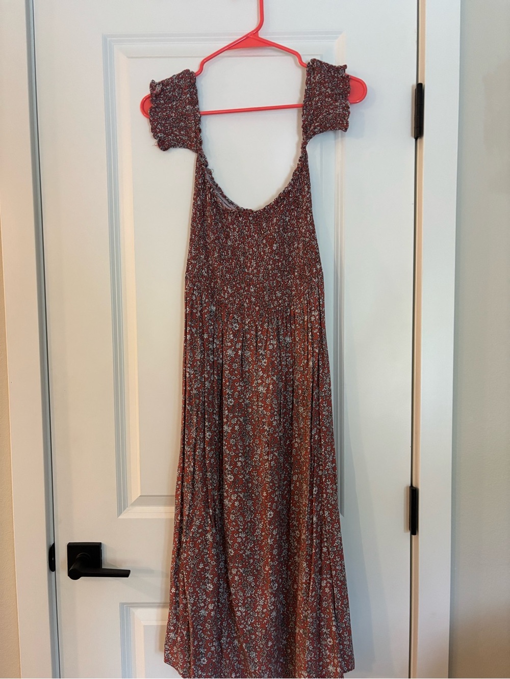 Smocked Floral Maxi Dress in Rust